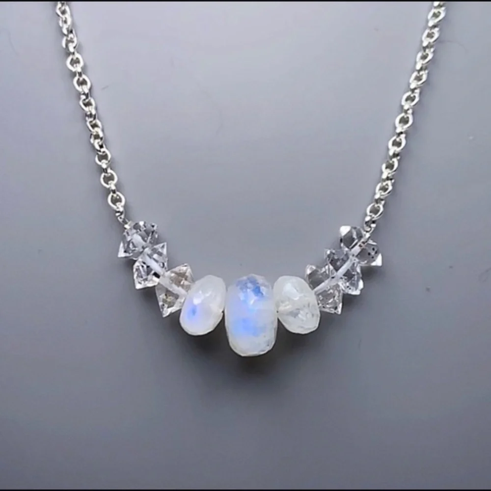 Hand Made Moonstone Diamond Necklace!